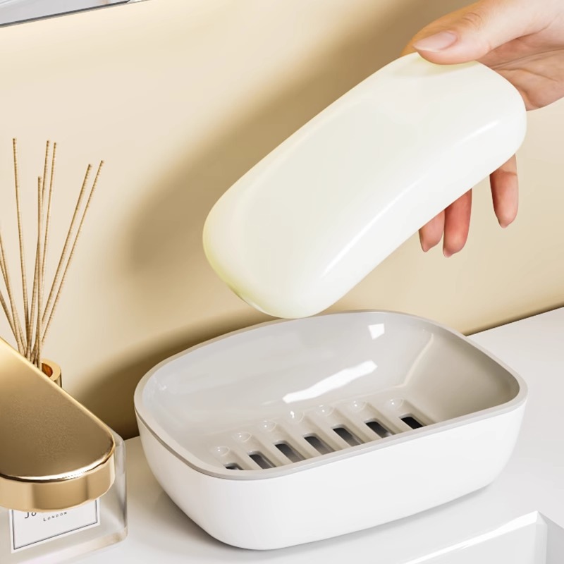 Glass Soap Dish - Double Layer Soap Dish with Drainage