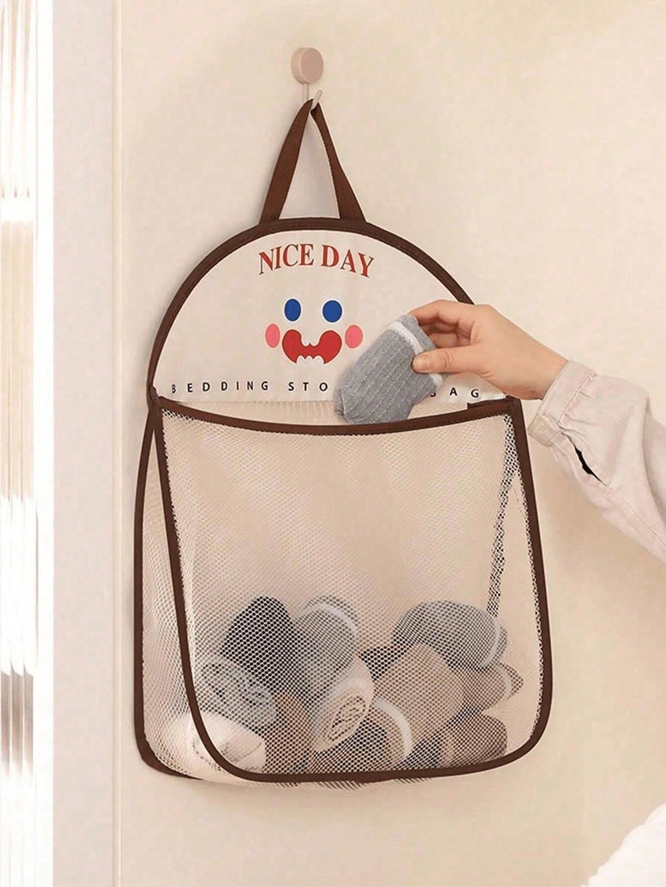 Home Essentials Bathroom Organizer - 1/2pcs Hanging Mesh Storage Bag, Polyester
