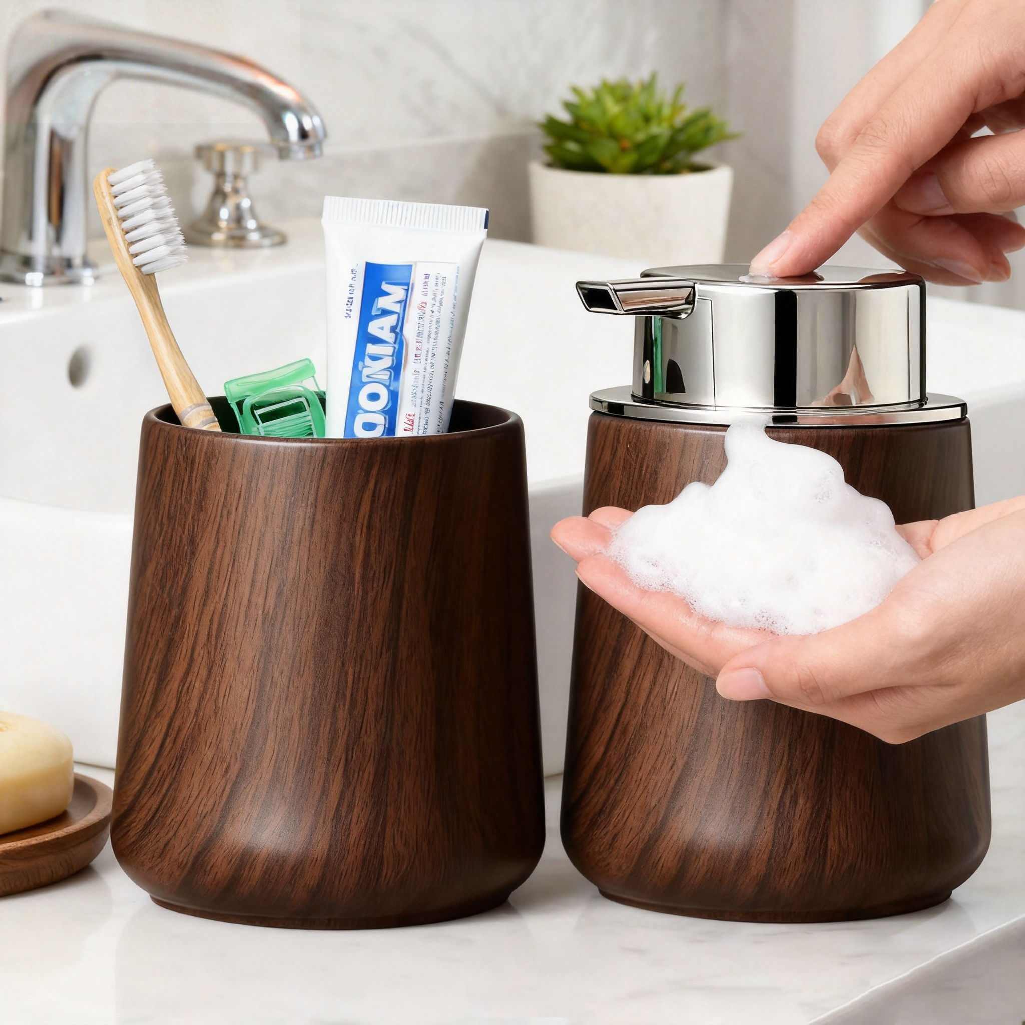 Home Essentials Bathroom Organizer - Elegant Hand Soap Dispenser and Cup