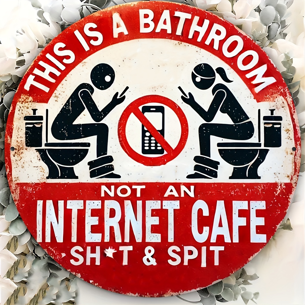 Home Bathroom Wall Decor - 1pc, 8x8 inches (20x20cm), Rustic Aluminum