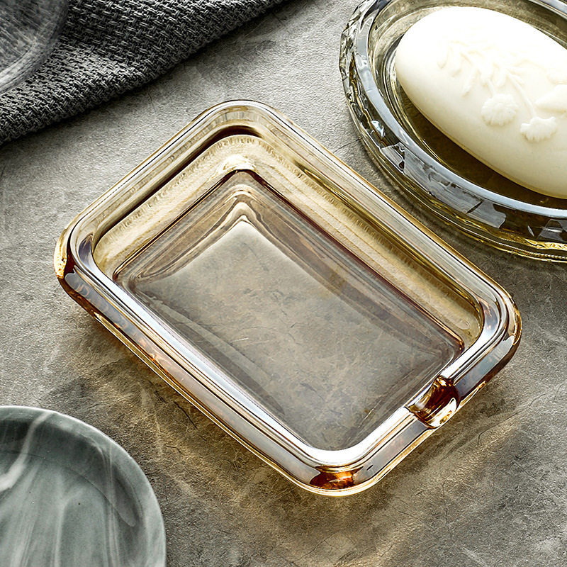 Glass Soap Dish - Brown Glass Soap Holder Amber Dish