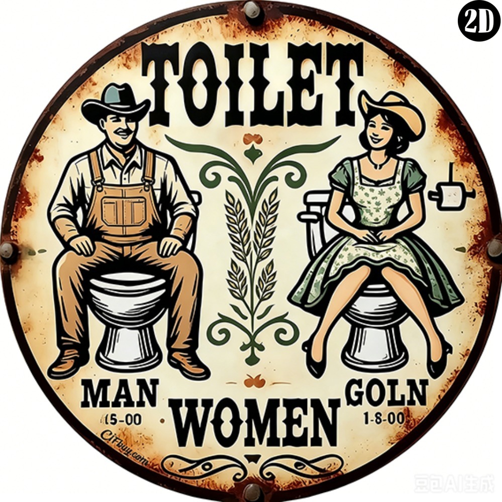 Vintage Cowboy Toilet Round Me - Home Bathroom Wall Decor ulasan dan harga
