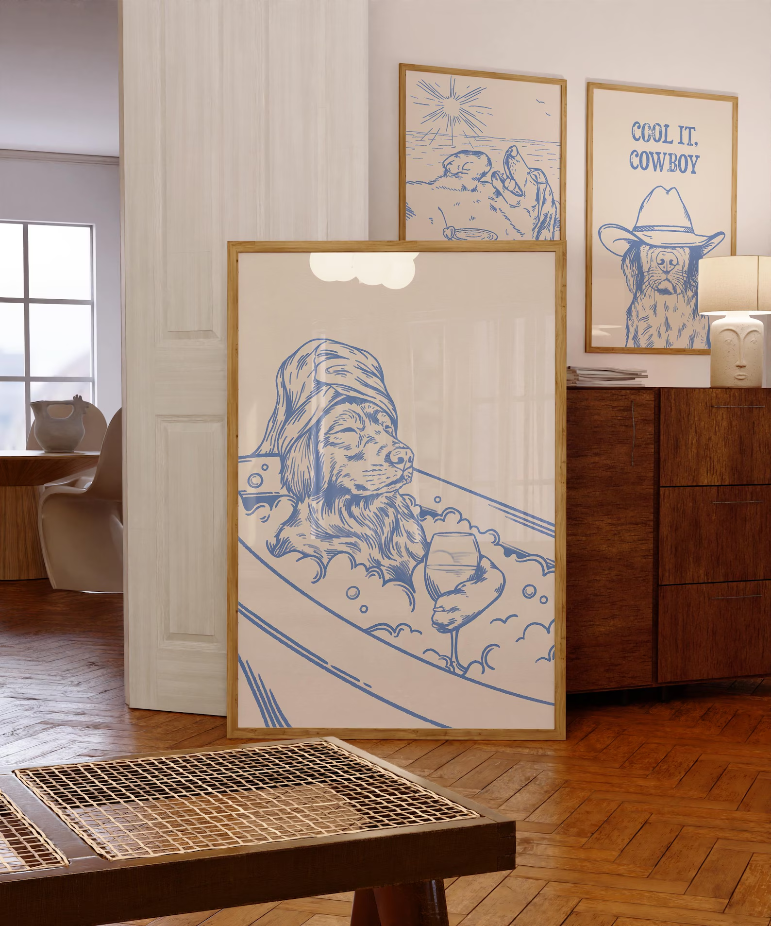 Dog with Wine Trendy Bathroom  - Home Bathroom Wall Decor ulasan dan harga