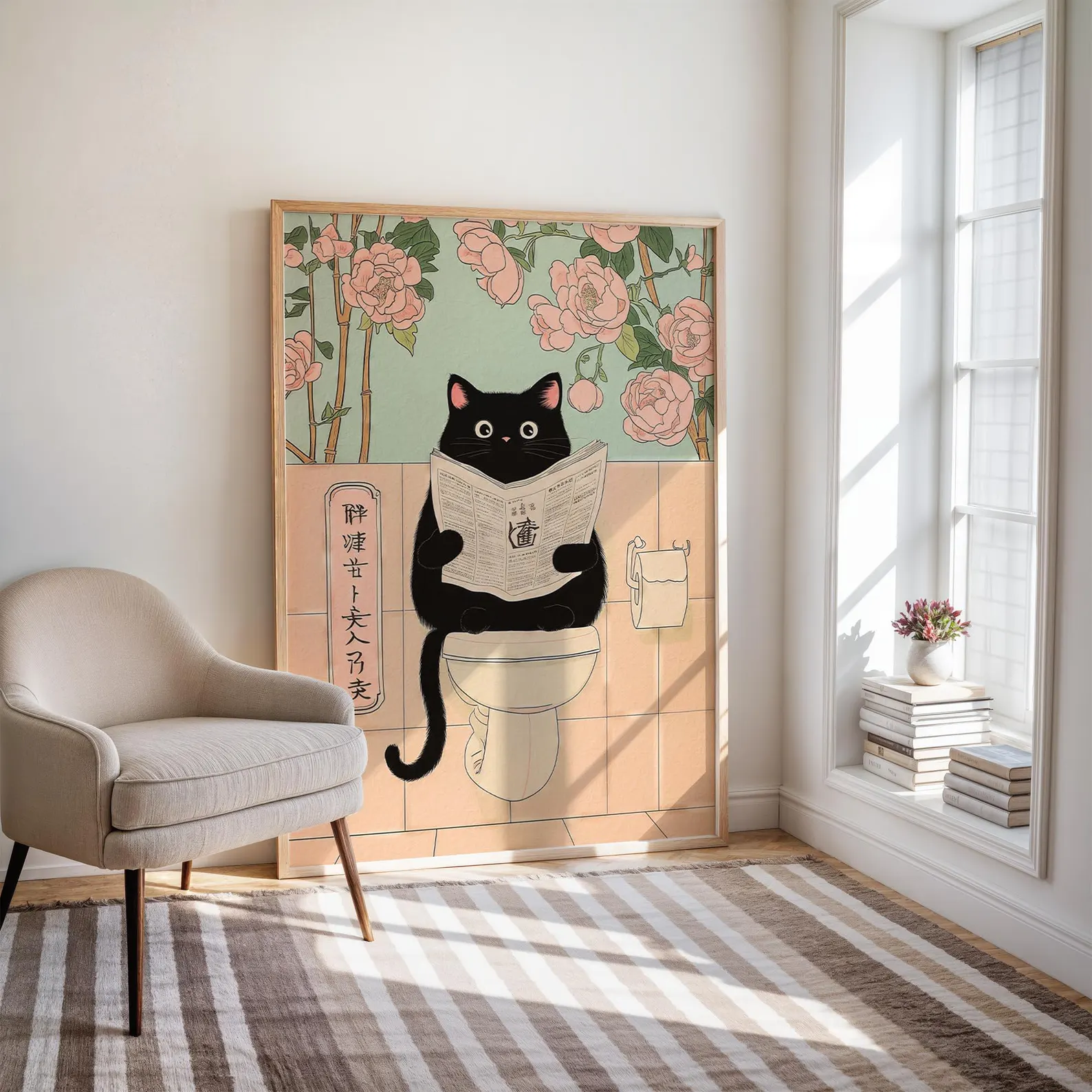Japanese Black Cat on a toilet - Home Bathroom Wall Decor ulasan dan harga