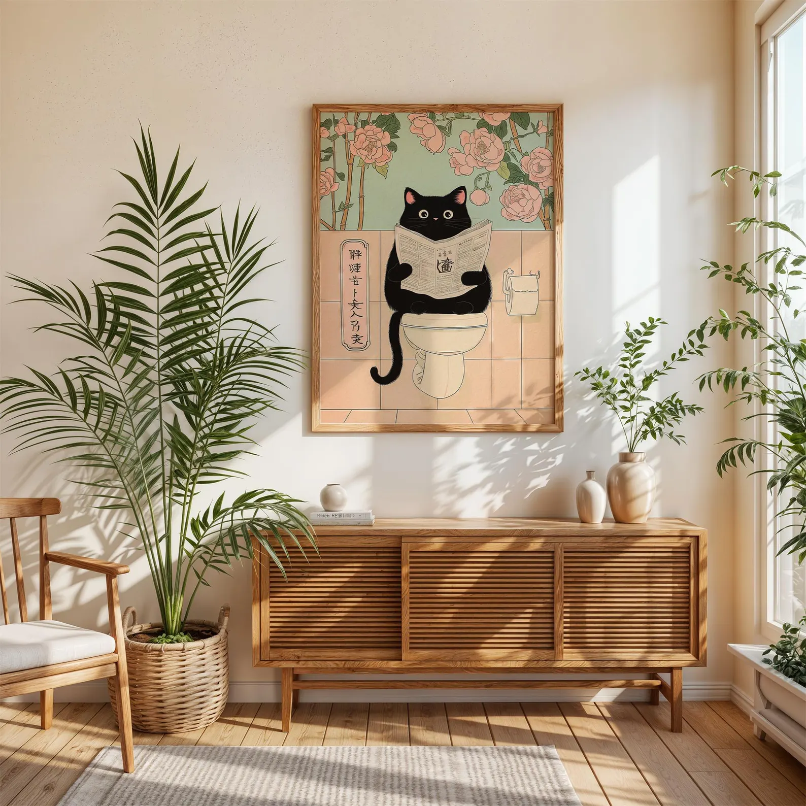 Japanese Black Cat on a toilet - Home Bathroom Wall Decor ulasan dan harga