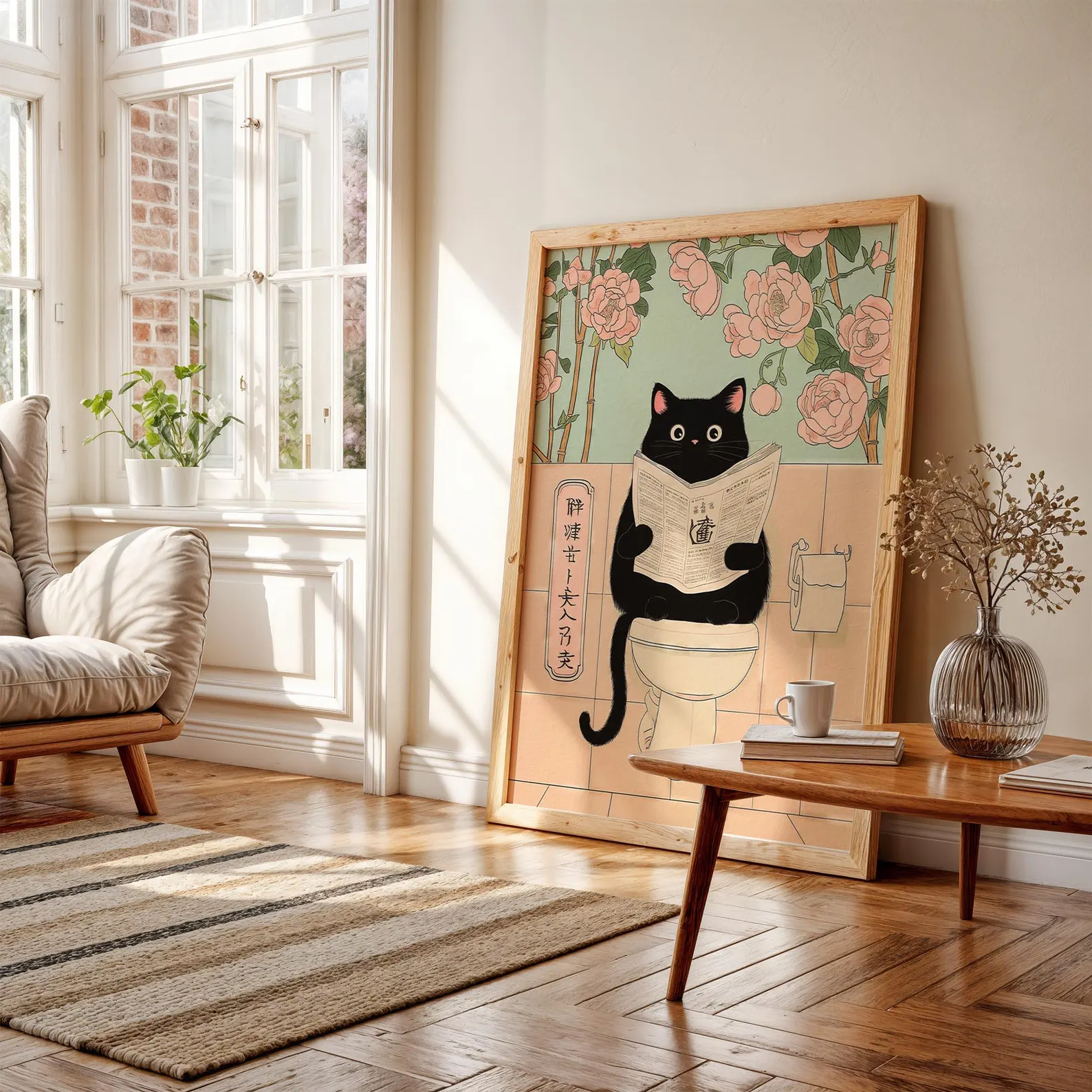 Japanese Black Cat on a toilet - Home Bathroom Wall Decor ulasan dan harga