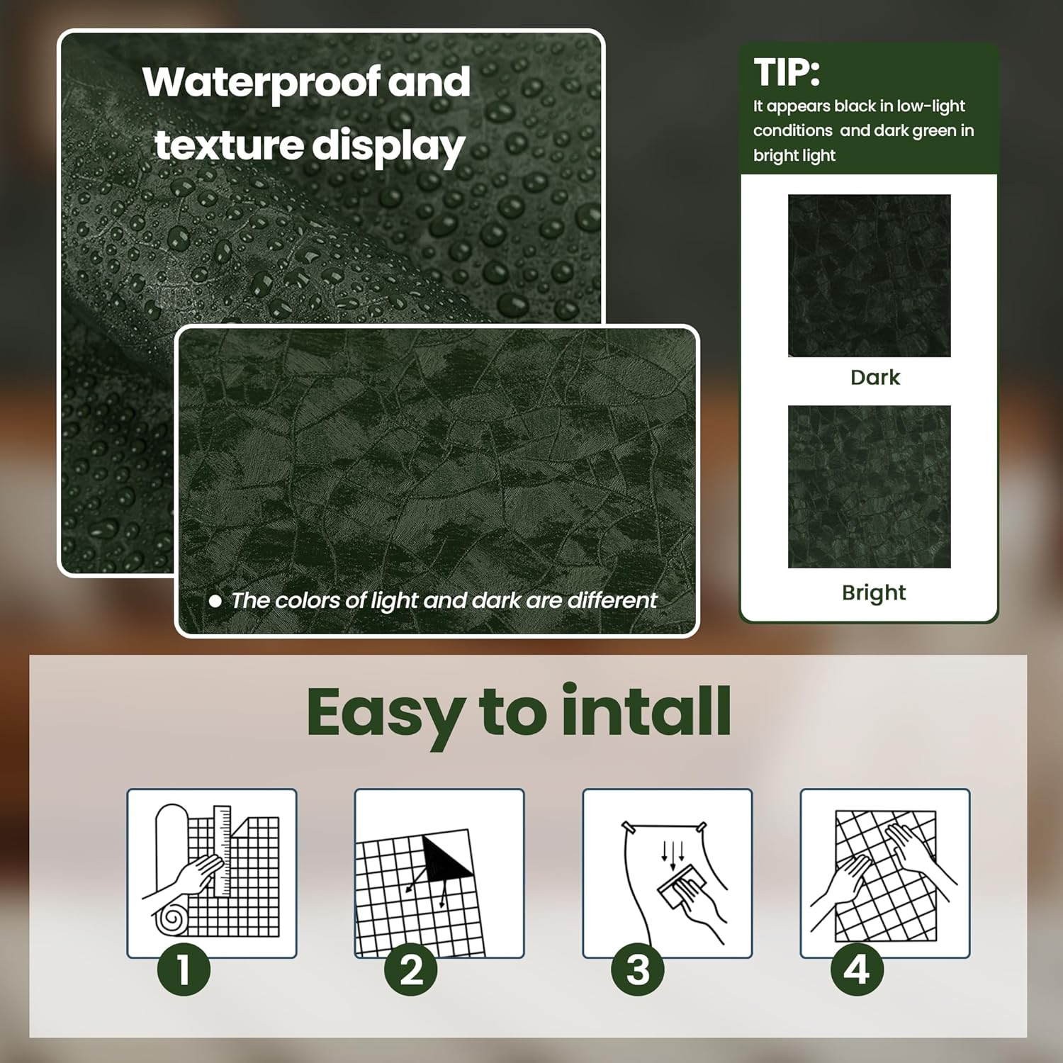 Dark Green Peel and Stick Wall - Home Bathroom Images ulasan dan harga