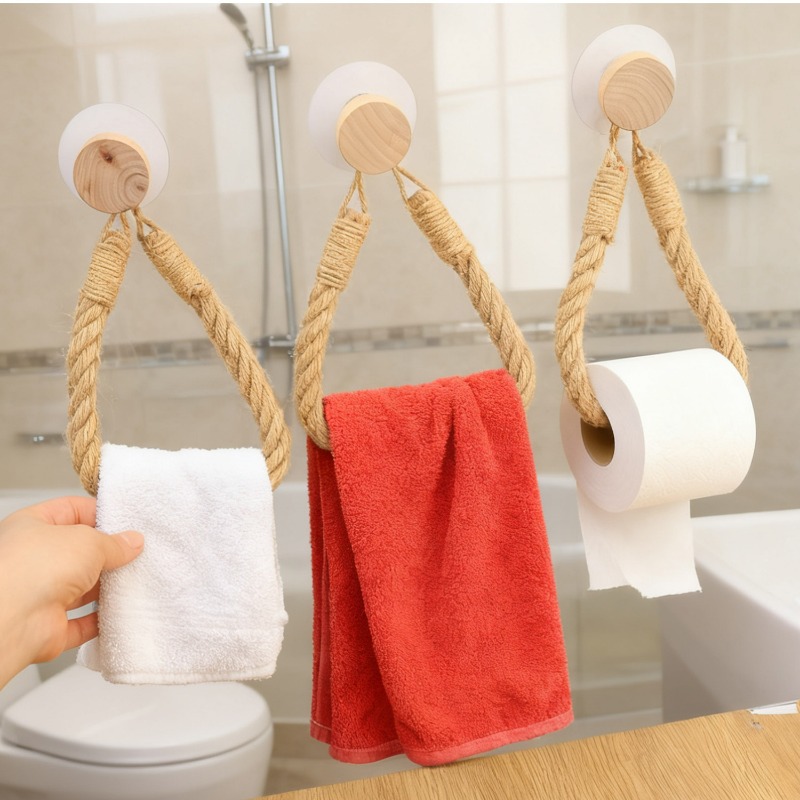 4/1pcs Nail-free Wooden Hook P - Home Bathroom Paper Towel Holder ulasan dan harga
