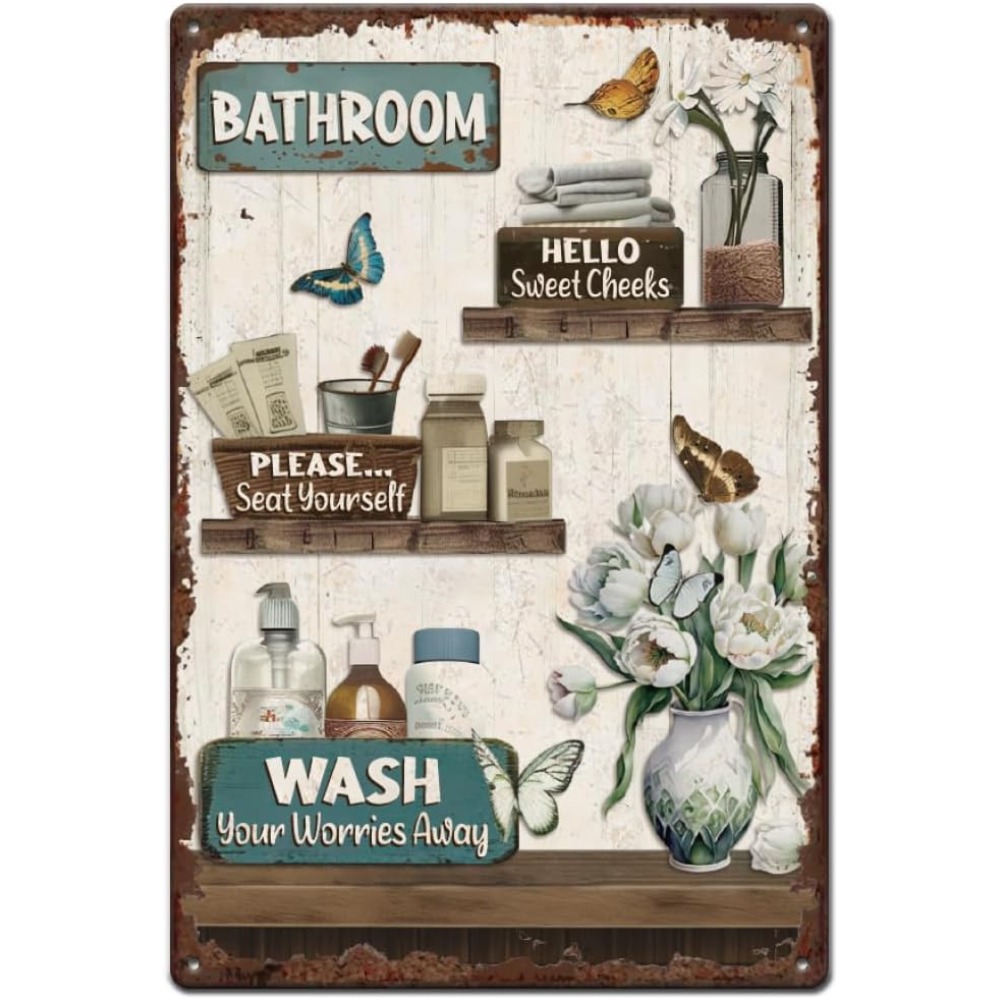 Bathroom Floral Tin Signs Vint - Home Bathroom Wall Decor ulasan dan harga