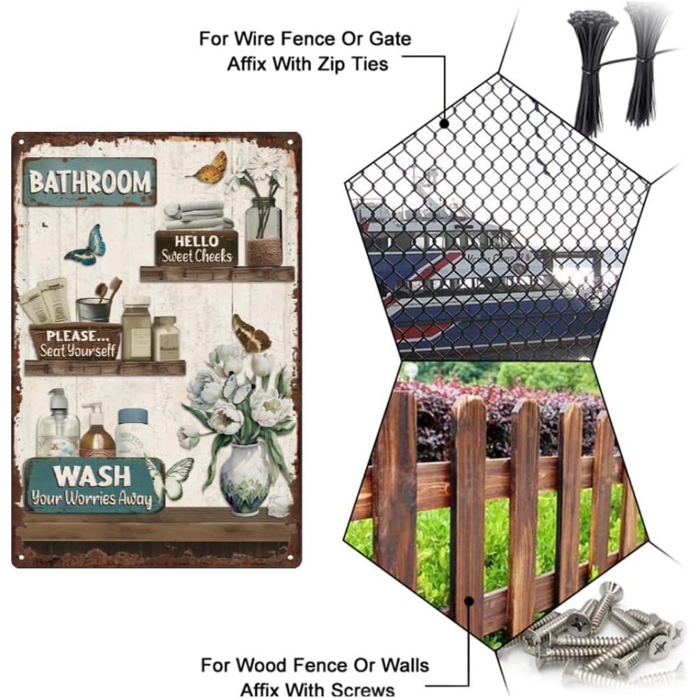 Bathroom Floral Tin Signs Vint - Home Bathroom Wall Decor ulasan dan harga